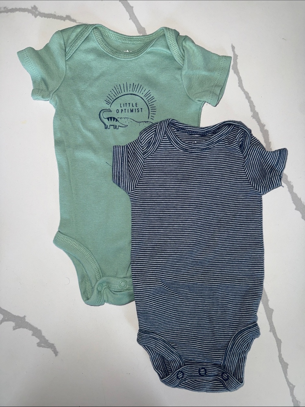 Carter's Mint Green 'Little Optimist' & Navy Stripe One-Piece Bodysuits